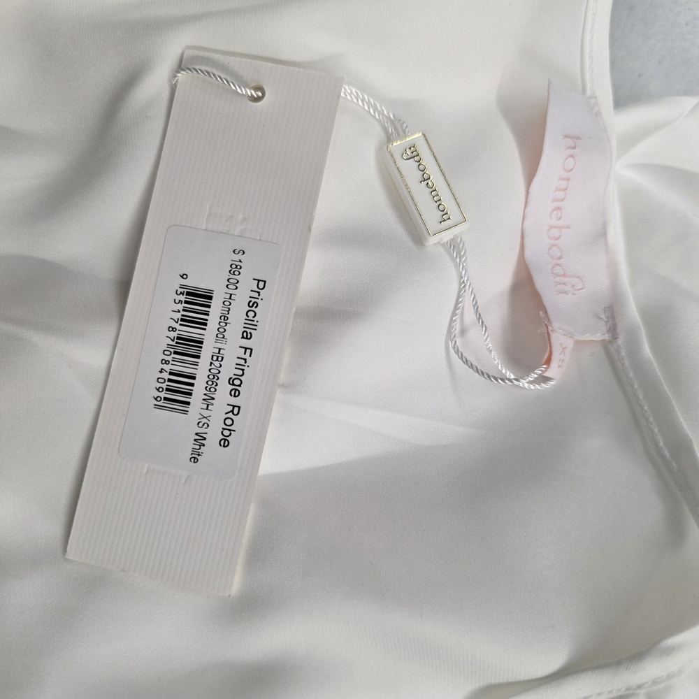Homebodii Pricilla fringe Luxury White Satin Robe - Picture 16 of 16